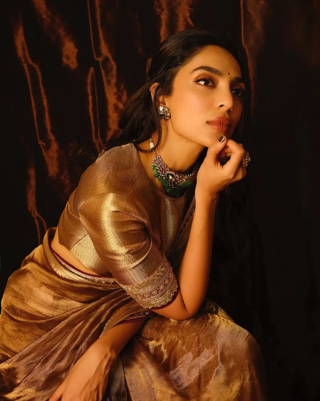 Sobhita Dhulipala In Beautiful Earrings Jewellery Orange Saree Blouse